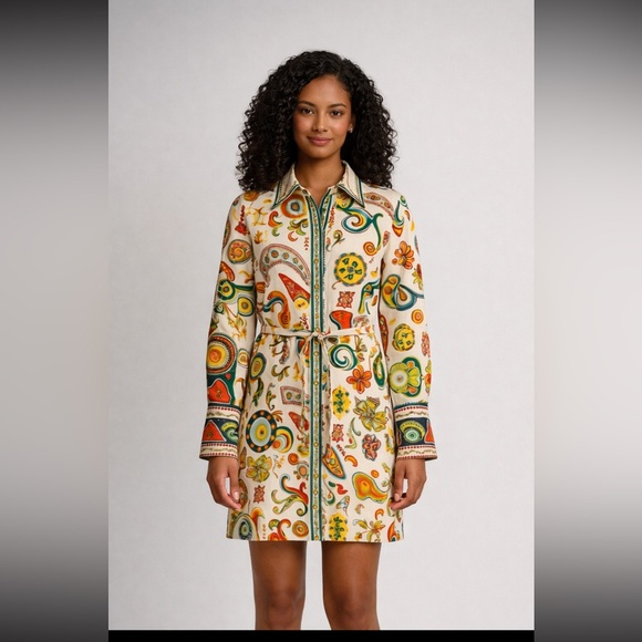 unbranded Dresses & Skirts - Boho‎ Retro Paisley Print Zip Up Tie Waist Dress XL